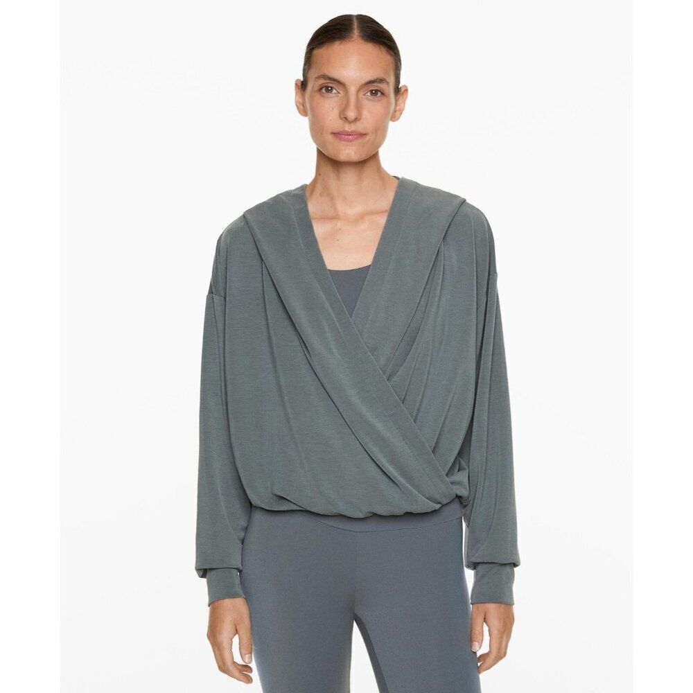 Oysho Womens Sweatshirt XS Gray Hooded Wrap Pullover soft touch 2965/791 NWT